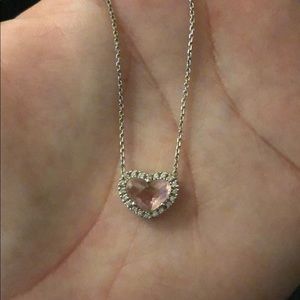 Diamond and Pink Stone Heart Neckace